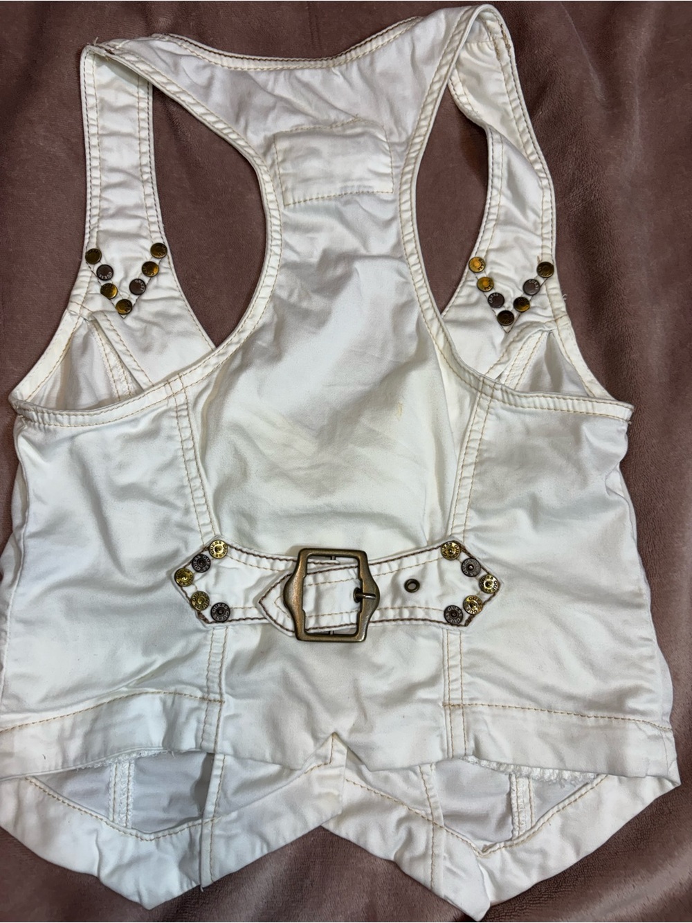 Y2K Guess White Studded Vest w Belt Racerback Button Front Vintage 2000s Stretch